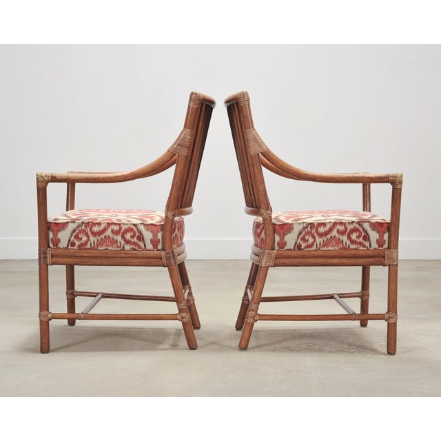 Set of Four McGuire Spindle-Back Rattan Ikat Dining Armchairs For Sale - Image 10 of 18