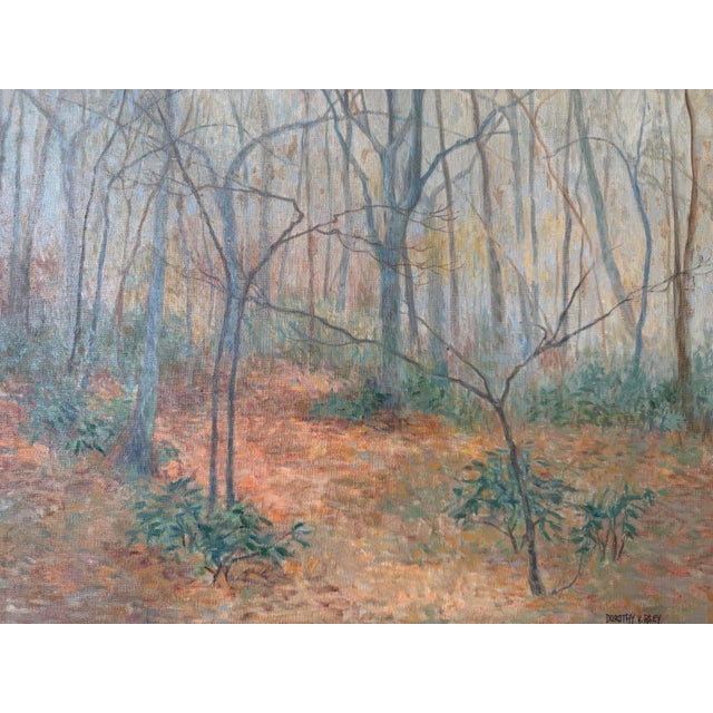 1970’s Dorothy v. Riley “Tranquil Autumn Scene” Woodland Landscape Oil Painting, Wood Frame For Sale - Image 4 of 12
