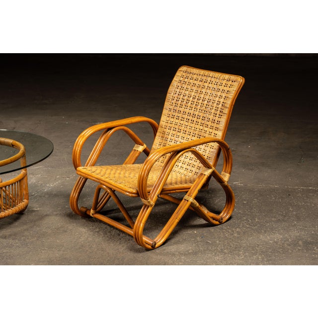 Khaki Vintage Bentwood and Rattan Furniture Set After Franco Albini, 3 Pieces For Sale - Image 8 of 10