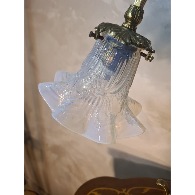 Bronze and Brass Lamp with Molded Opalescent Tulip Shade, 1900s, in Flawless conditions. Designed 1890 to 1919 European...