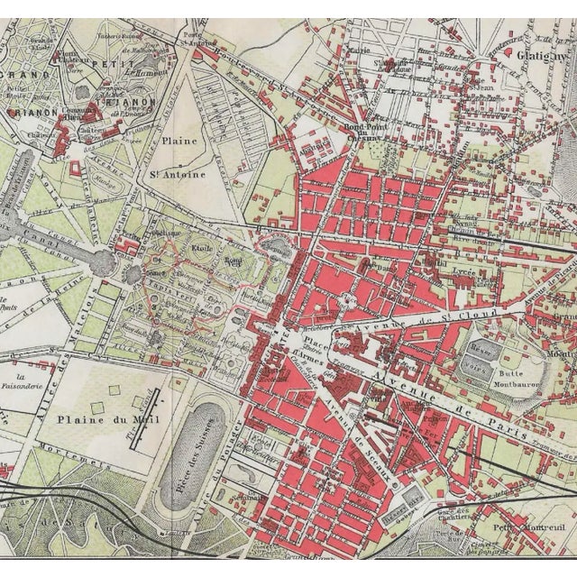 1907 antique fold out map of the palace and grounds of Versailles from a atlas of Paris and the surrounding areas....