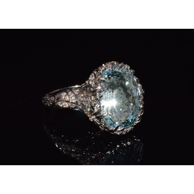 Gia Certified 16.03ct Aquamarine & Diamond 18k Gold Maple Leaf Sculptural Ring, Size 5.25 For Sale - Image 9 of 15
