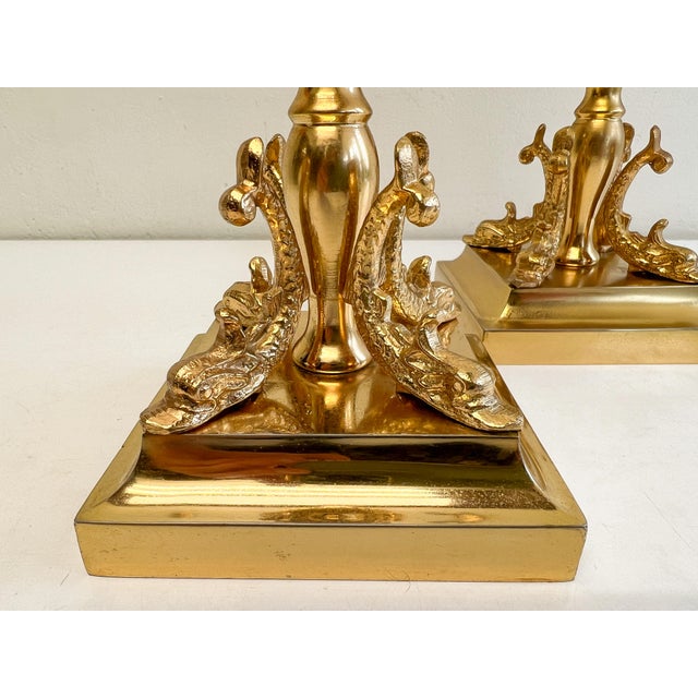 Golden Brass Dolphin Koi Fish Table Lamps, 1960s, Set of 2 For Sale - Image 10 of 17