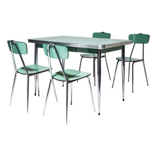 Turquoise Formica Dining Table with Chairs, Italy, 1960s, Set of 5 For Sale