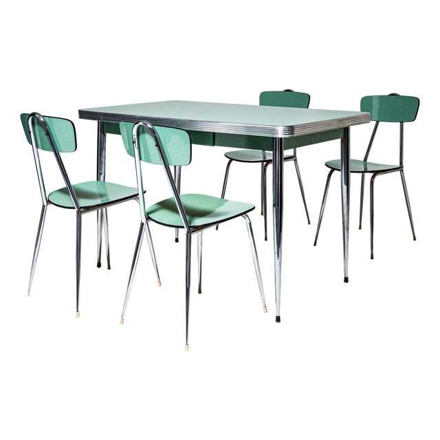 Turquoise Formica Dining Table with Chairs, Italy, 1960s, Set of 5 For Sale