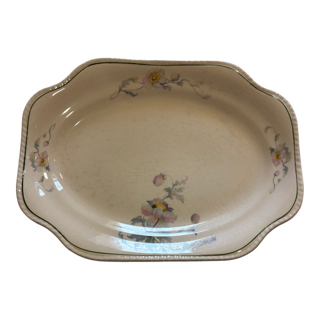 Vintage Steubenville Rose Dawn Pink Floral Rectangular Platter For Sale
