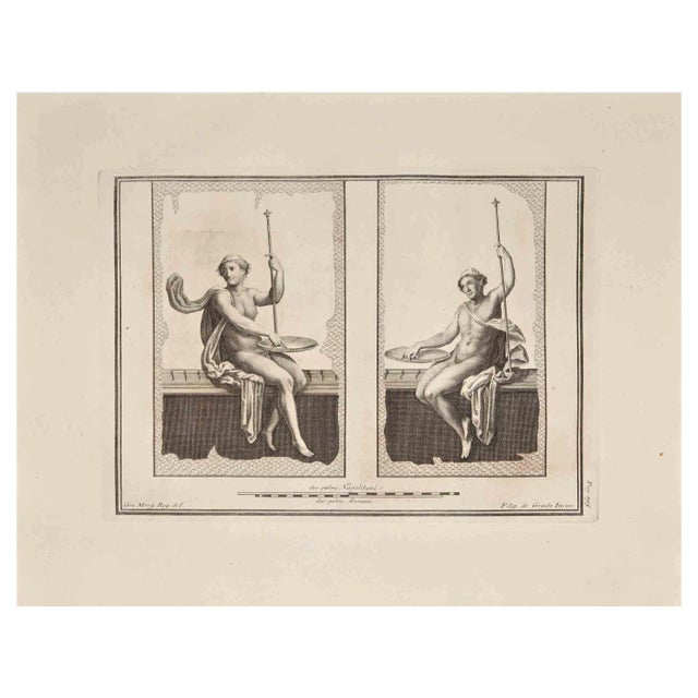Guglielmo Morghen, Ancient Roman Fresco Herculaneum, Original Etching, 18th Century For Sale