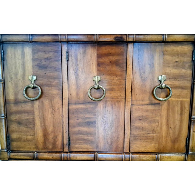 Brown Vintage Heritage Campaign Buffet Credenza | Mid Century Modern Sideboard With Drop-Leaf / Expandable Top | Retro Dining Room Furniture For Sale - Image 8 of 15