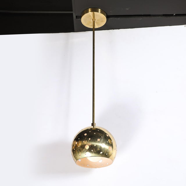 Brass Mid-Century Rounded Brass Pendant Chandelier With Circular Cutout Detailing For Sale - Image 8 of 14