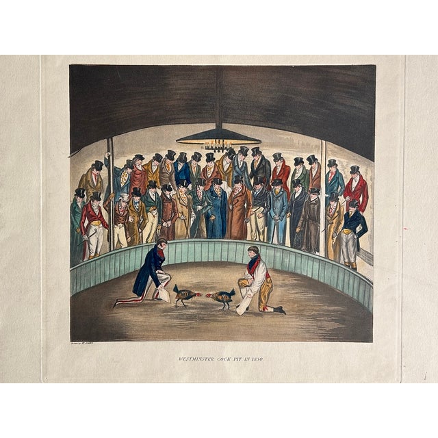 This is an antique hand-colored aquatint titled "Westminster Cock Pit in 1830" after the celebrated British sporting...