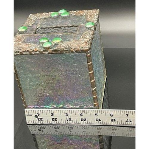 Vintage Handmade Iridescent Stained Glass Tissue Box Cover Art Glass Decor For Sale - Image 13 of 15