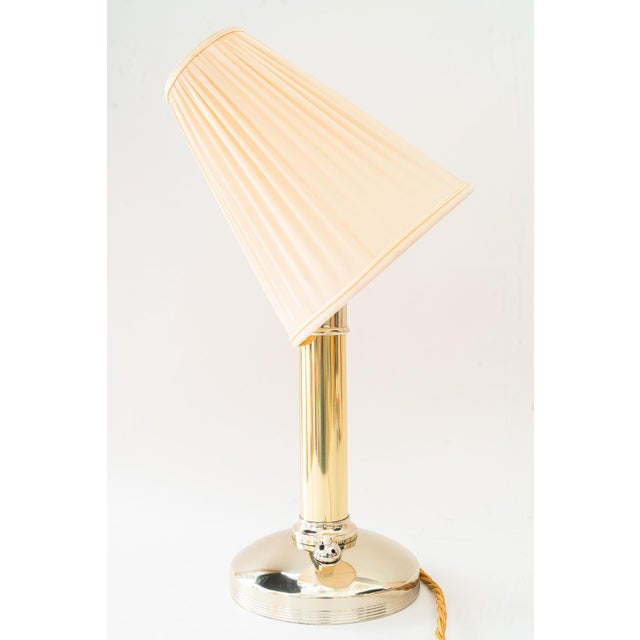 Art Deco Alpaca/Brass Table Lamp with Fabric Shade Vienna, Austria, 1920s For Sale - Image 4 of 18