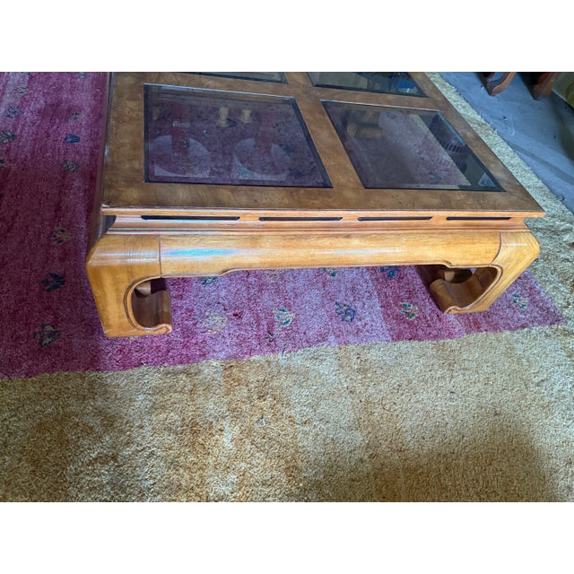 Late 20th Century Classy Burlwood and Smoked Glass Square Coffee Table Attributed to Baker Furniture and James Mont For Sale - Image 5 of 10