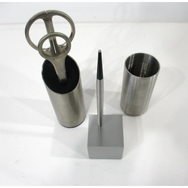 Silver Mid Century Stainless Aluminum 3 Pc. Desk Set For Sale - Image 8 of 9