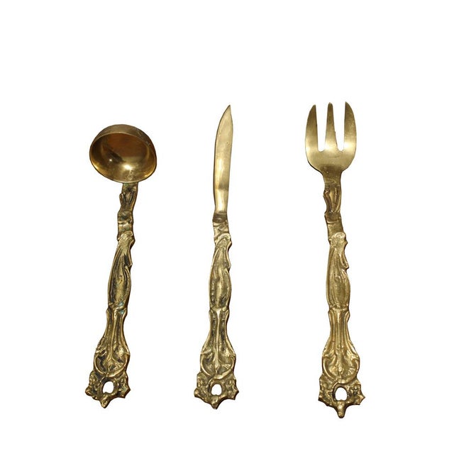 Large Decorative Brass Cutlery Set, Italy, 1950s, Set of 3 For Sale - Image 15 of 16