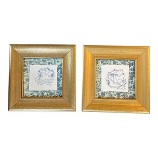 1980's Two Contemporary Original Wayne Cunningham Abstract Pen and Ink Drawings - Set of Two For Sale