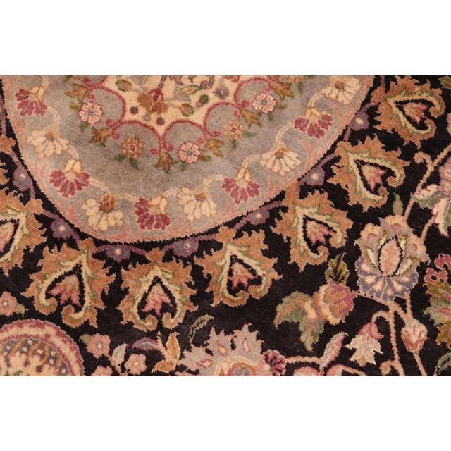 Shabby Chic Medallion 1990's Pak-Persian Black/Taupe Wool Rug - 6'2'' X 9'2'' For Sale - Image 4 of 9