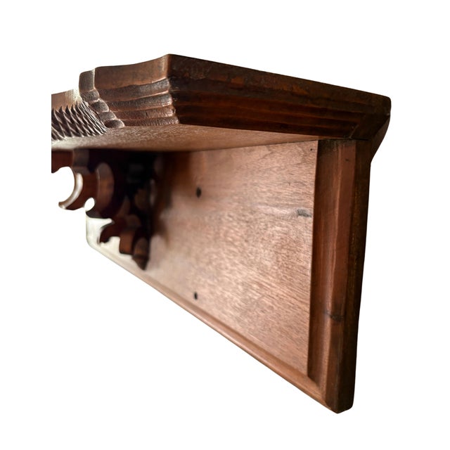 18th Century Antique Victorian Solid Walnut Hand-Carved Wall Shelf With Architectural Bracket For Sale - Image 5 of 12