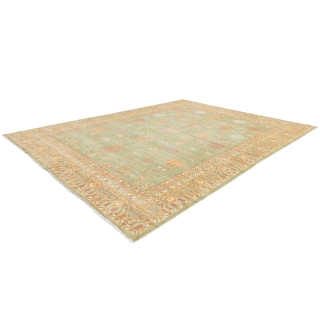 Green 12x15 Serene Sage Green Modern Khotan Style Handmade Wool Area Rug For Sale - Image 8 of 12