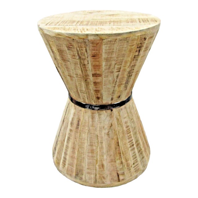 Vintage Rustic Indoor Outdoor Teak Stave Hourglass Side Table For Sale