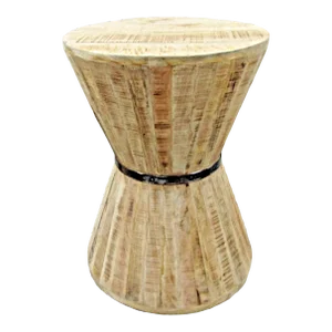 Vintage Rustic Indoor Outdoor Teak Stave Hourglass Side Table