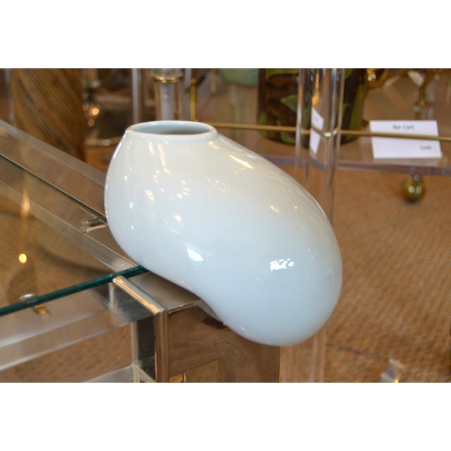 Organic Asian Modern White Ceramic Water Bag Vase Made by Spin Ceramics