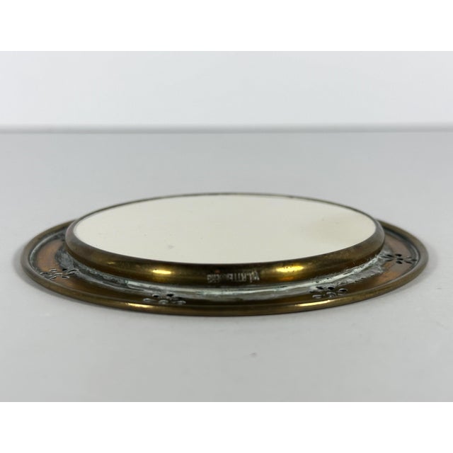 German Brass Framed Porcelain Plate: Hand Painted Skating Children For Sale - Image 6 of 8