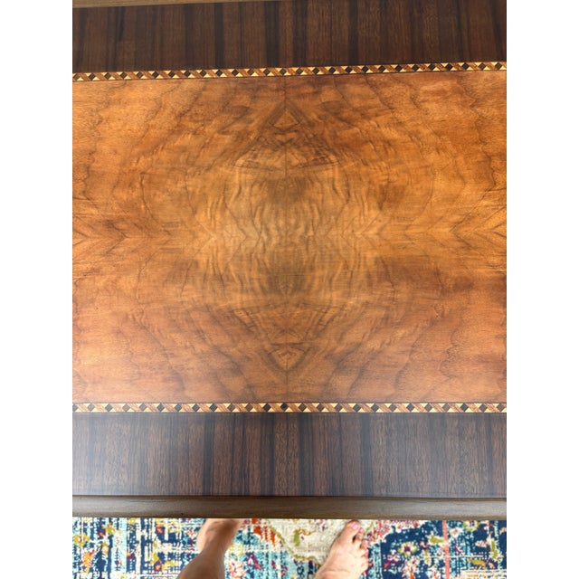 Wood Vintage Jacobean Revival Library Table With Inlay on Top For Sale - Image 7 of 12