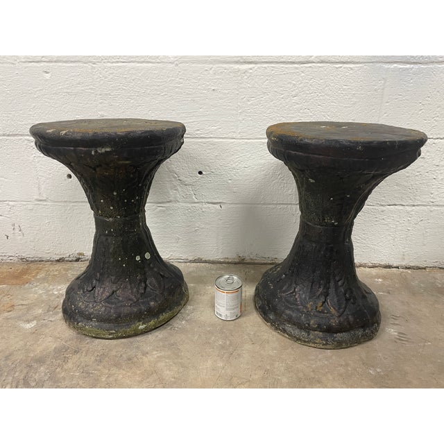 Pair of Vintage North Carolina Estate Blackened Cast Stone Garden Stools For Sale - Image 11 of 11