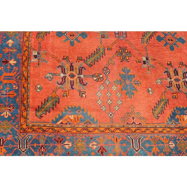 Textile Antique Turkish Oushak Colorful Rug With All-Over Design in Salmon and Blue's 7'9"x12'4" For Sale - Image 7 of 11