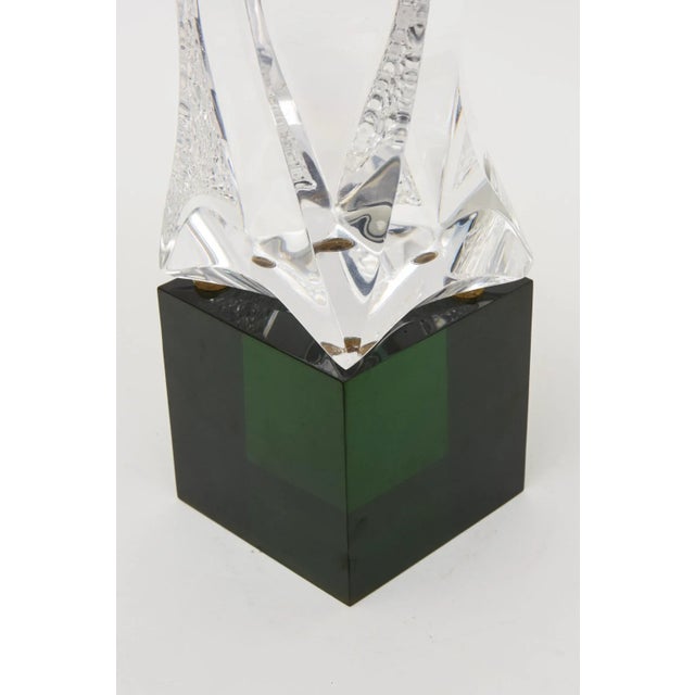 Vintage Pebbled Textured Tall Transparent Lucite Sculpture on Green Lucite Base For Sale - Image 12 of 12