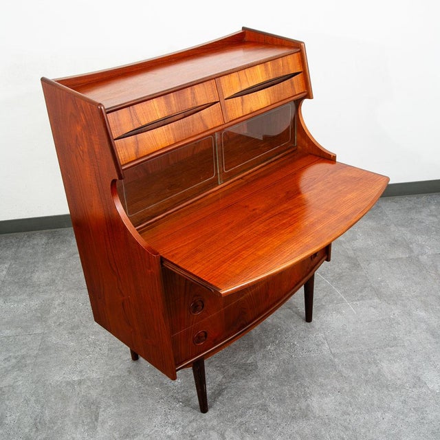 1960s Mid Century Danish Modern Secretary Desk Teak Drawers Office Vintage Glass Door For Sale - Image 5 of 12