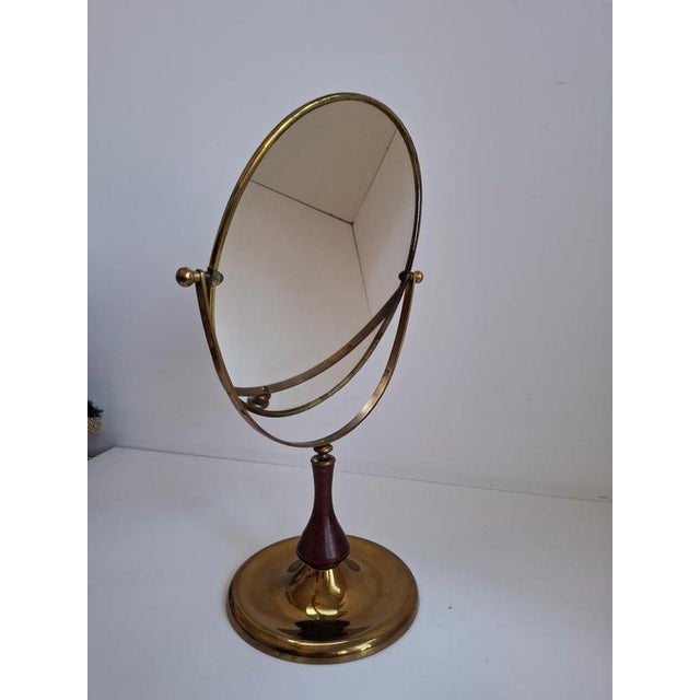 Mid-Century Czechoslovakian Brass and Wood Swivel Table Mirror, 1960s For Sale - Image 14 of 18