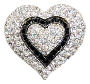 Vintage Signed Napier Rhodium Plated Pavé Clear Rhinestone & Faux-Onyx Heart Brooch