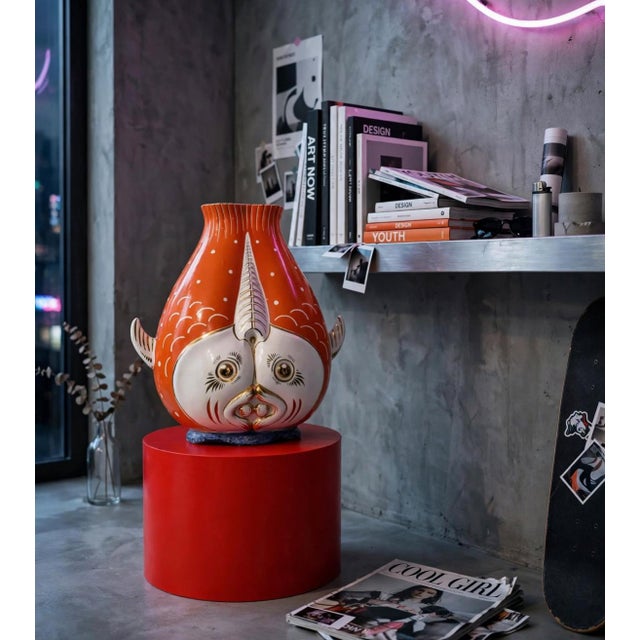 Fish-Shaped Ceramic Vase, 1950s For Sale - Image 4 of 5