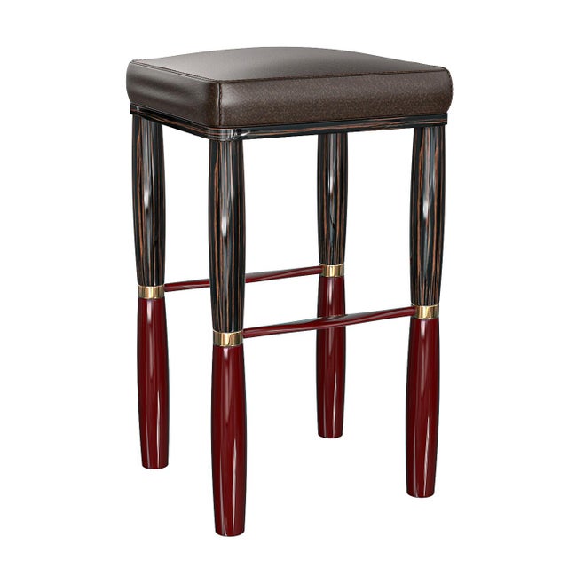 Wood "Poggio" Bar Stool With Bronze Details, Hand Crafted For Sale - Image 7 of 7