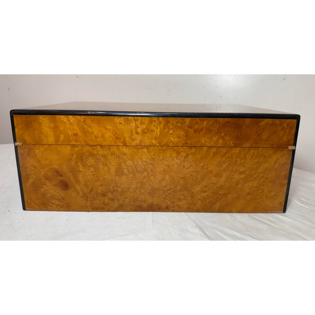Brass High Quality Handmade Italian Caminetto Burl Wood Veneer Brass Cigar Humidor Box For Sale - Image 8 of 17