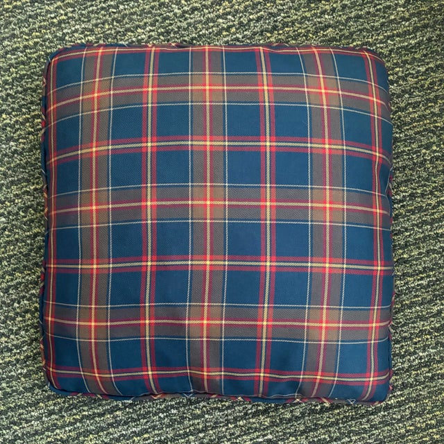 1990s Blue Tartan Plaid Feather Down Pillow With Red, Green, and Yellow For Sale - Image 5 of 7