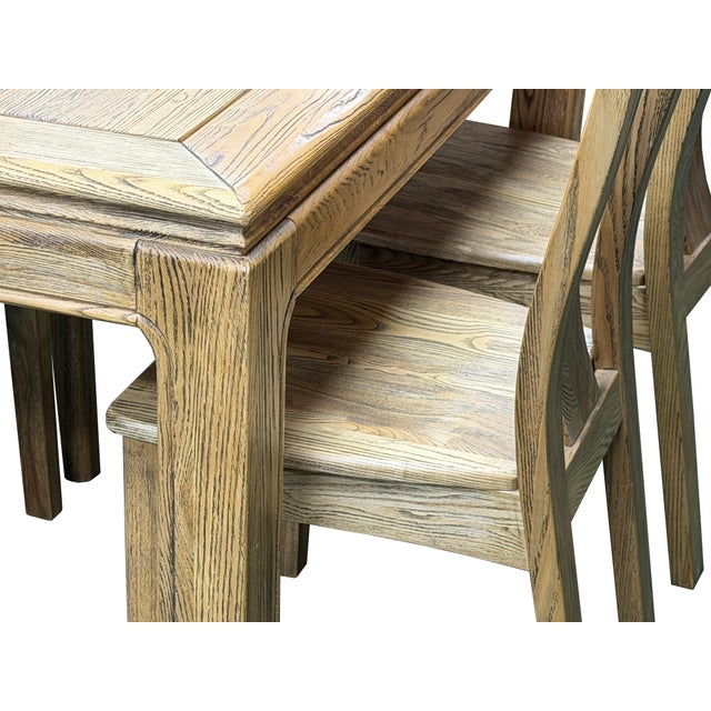 Oriental Light Wood Rough Grain Rectangular Dining Table 4 Chairs Set For Sale - Image 16 of 16