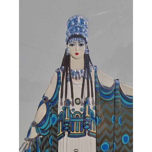 Blue Erté Zeus and Hera Suite 1981 Limited Edition Lithographs, Framed Pair For Sale - Image 8 of 12