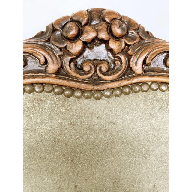 Late 20th Century Italian Chateau d'Ax Carved Armchairs in Suede With Brass NailHeads, Pair For Sale - Image 13 of 16
