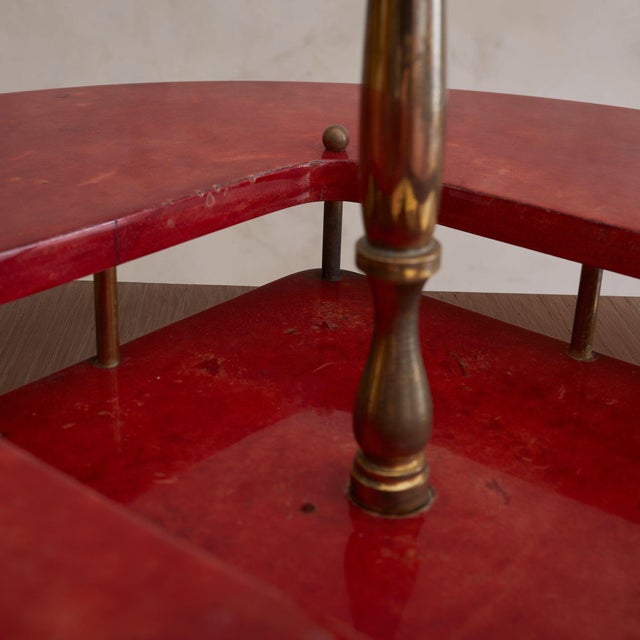 Brass Italian Crimson Goatskin Tray with Brass Handle Attributed to Aldo Tura, 1960s For Sale - Image 8 of 9