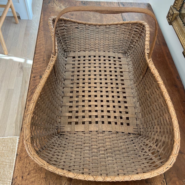 Antique Rustic Willow Wicker Garden Gathering Basket With Bentwood Handle For Sale - Image 4 of 6