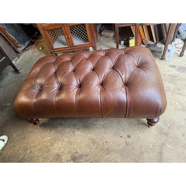 Vintage Chesterfield Syle Tufted Leather Ottoman Footstool For Sale - Image 15 of 16