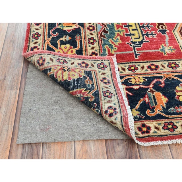 Transitional 2010s Red, Afghan Peshawar With Large Medallion Heriz Design, Natural Dyes, Densely Woven, Soft Wool, Hand Knotted, Oriental Rug For Sale - Image 3 of 13