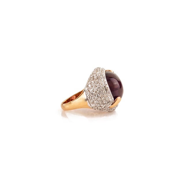 Not Yet Made - Made To Order Antique Cocktail 14.21 CTW Amethyst Cabochon Ring With Cluster Diamonds in 18k Gold Size 6.5 For Sale - Image 5 of 13