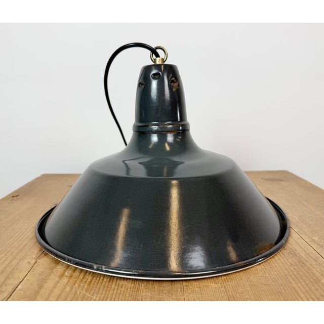 Industrial French Black Enamel Factory Pendant Lamp, 1960s For Sale - Image 15 of 17