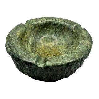 Vintage Italian Carved Green Marble Ashtray or Decorative Stone Bowl For Sale