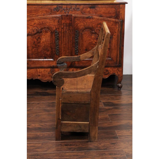 English Country Pine Chair circa 1800 with Scrolled Arms and Lift-Top Seat For Sale - Image 11 of 12