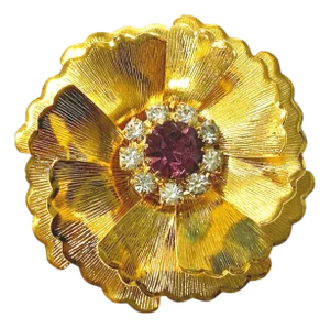 Vintage Elegant Gold Tone With Faux Ruby and Diamond Pin /Brooch